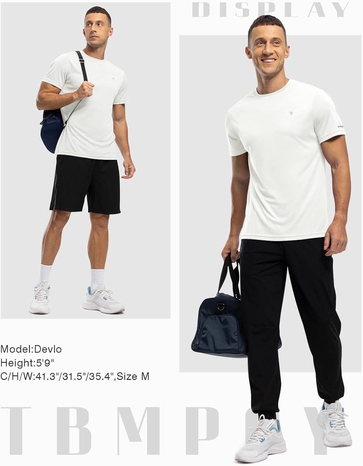 imageTBMPOY Mens Hiking Shirts Short Sleeve Athletic Dry Fit Waterproof Shirts Running Gym Active Performance T Shirts White M