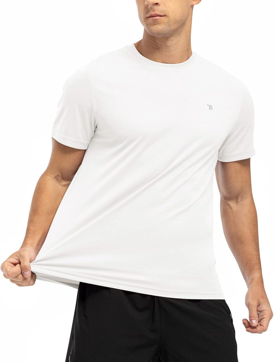 imageTBMPOY Mens Hiking Shirts Short Sleeve Athletic Dry Fit Waterproof Shirts Running Gym Active Performance T Shirts White M