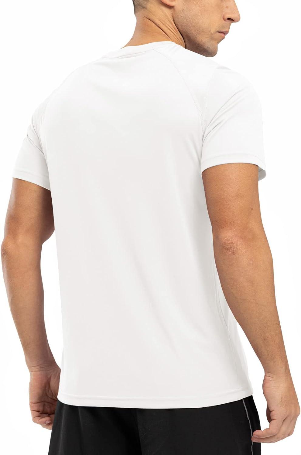 imageTBMPOY Mens Hiking Shirts Short Sleeve Athletic Dry Fit Waterproof Shirts Running Gym Active Performance T Shirts White M