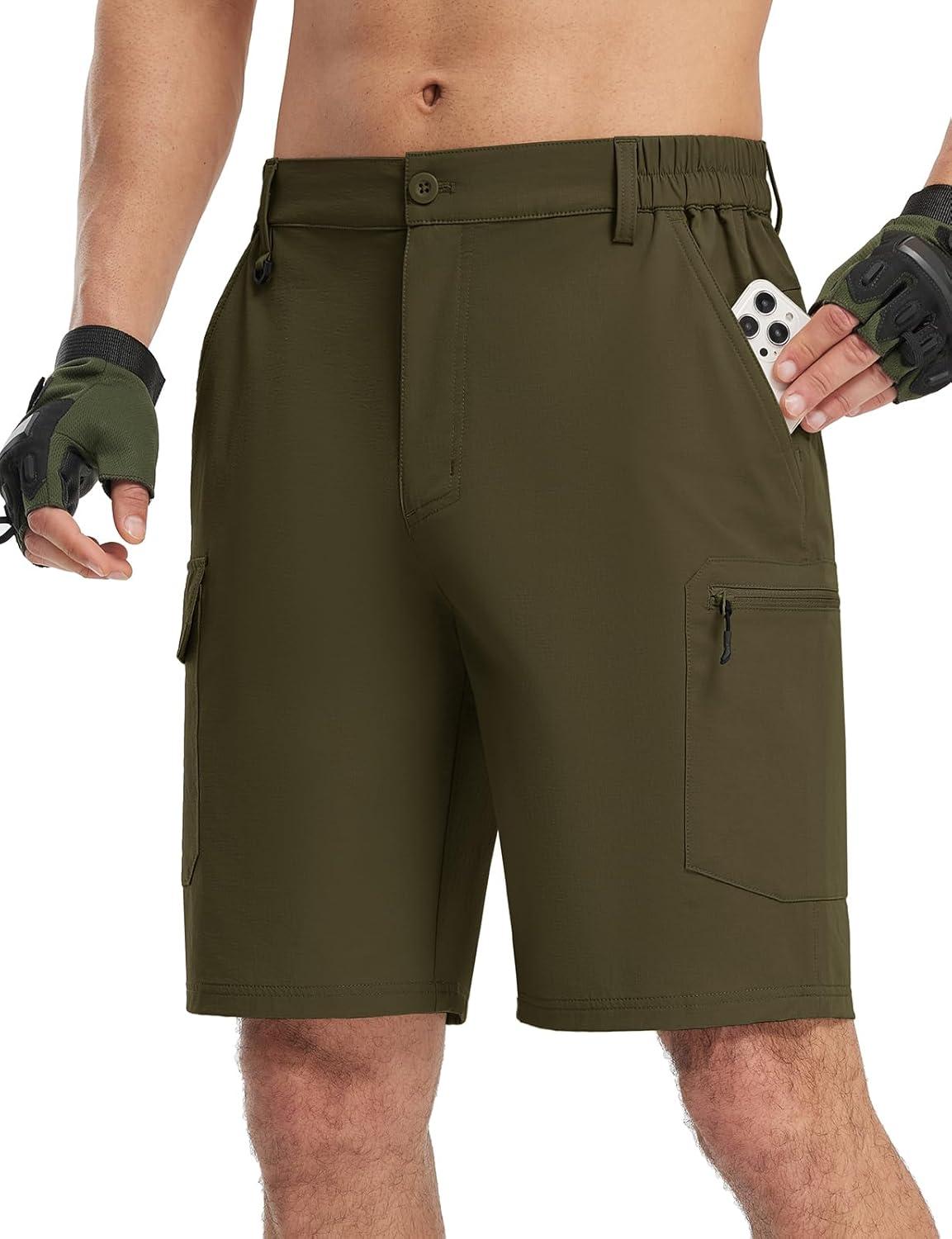 imageTBMPOY Mens Hiking Shorts Quick Dry 6 Cargo Pockets Water Resistants Stretch Shorts with PocketsArmy Green