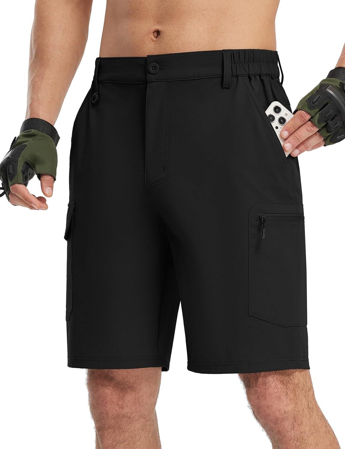 imageTBMPOY Mens Hiking Shorts Quick Dry 6 Cargo Pockets Water Resistants Stretch Shorts with PocketsBlack