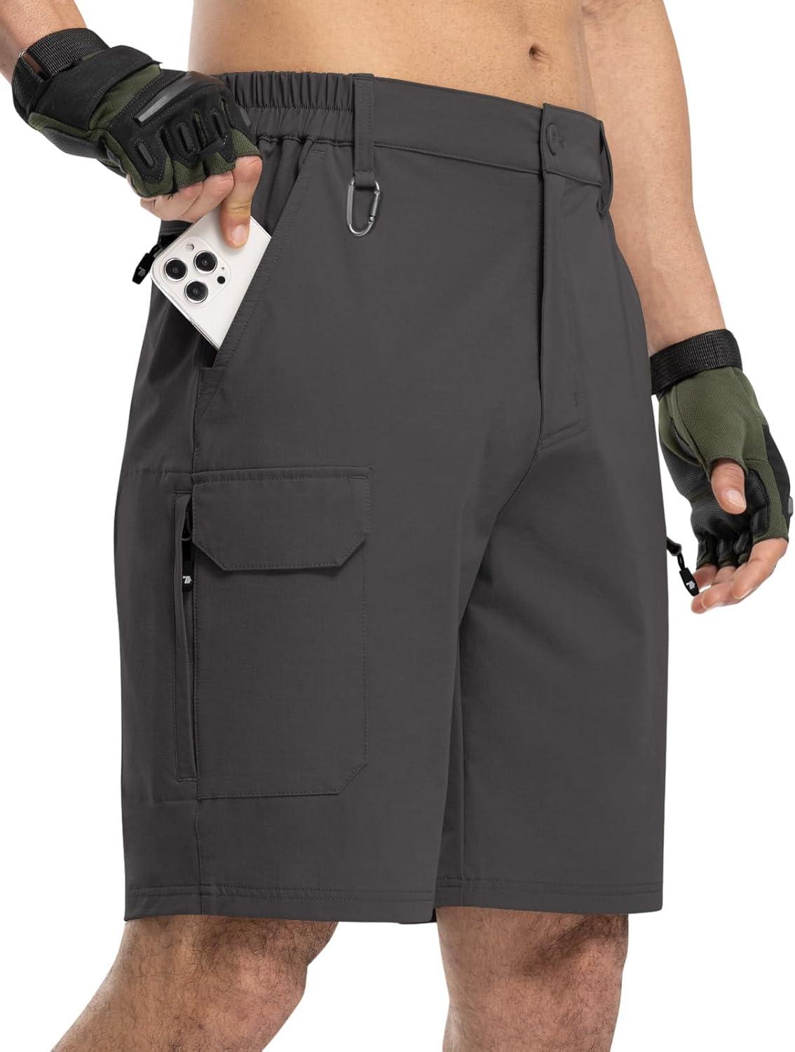 imageTBMPOY Mens Hiking Shorts Quick Dry 6 Cargo Pockets Water Resistants Stretch Shorts with PocketsDeep Gray