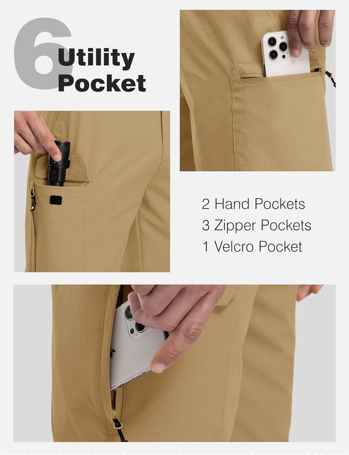 imageTBMPOY Mens Hiking Shorts Quick Dry 6 Cargo Pockets Water Resistants Stretch Shorts with PocketsKhaki