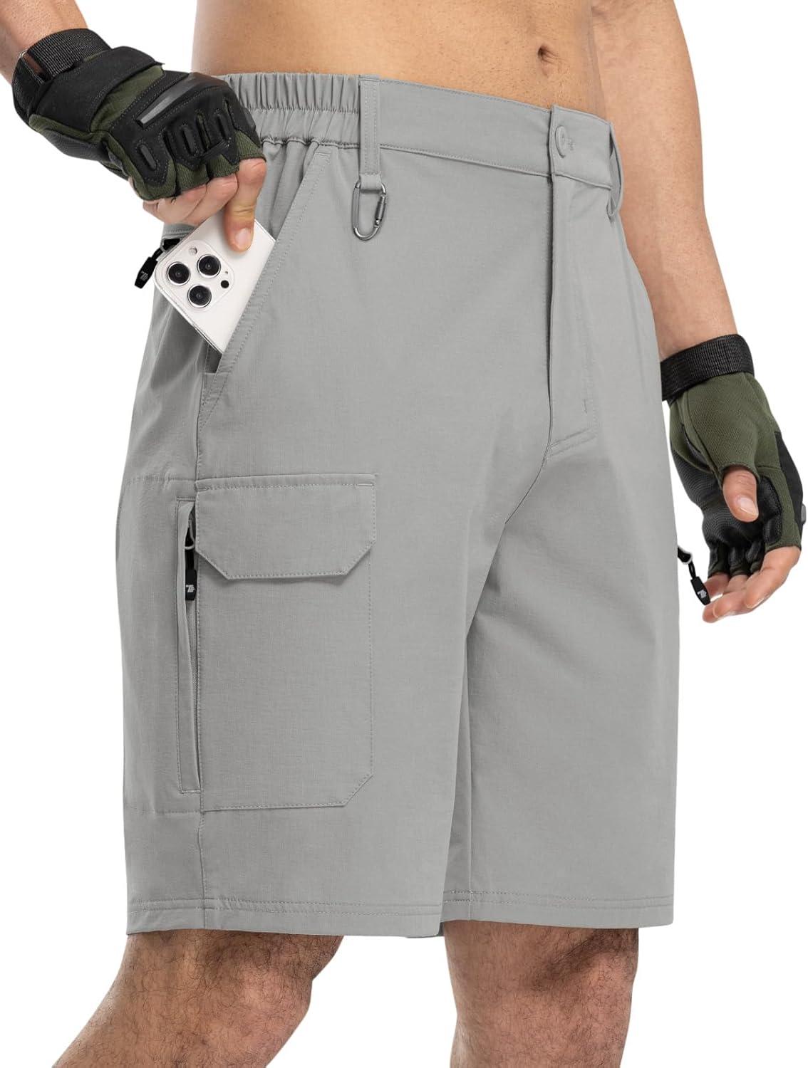 imageTBMPOY Mens Hiking Shorts Quick Dry 6 Cargo Pockets Water Resistants Stretch Shorts with PocketsLight Gray