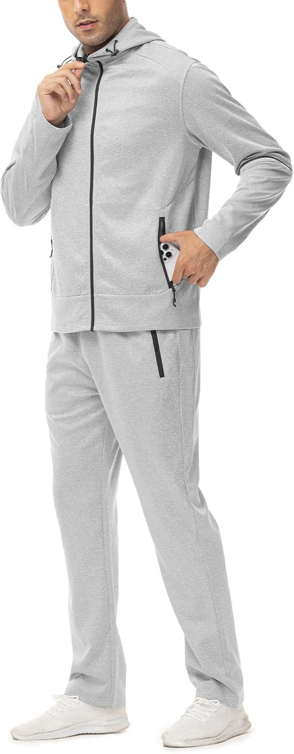 imageTBMPOY Mens Hooded Tracksuits Sweatsuits 2 Piece Sets Jogging Track Sweat Suit Workout Gym Warm Up Outfits with HoodieLight Gray