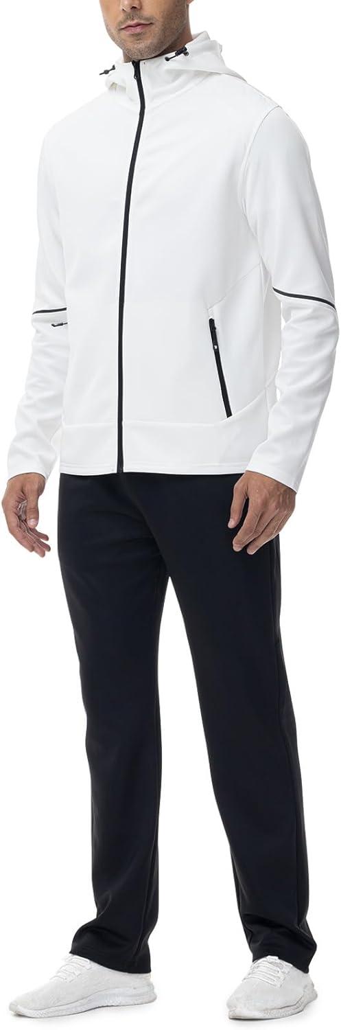 imageTBMPOY Mens Hooded Tracksuits Sweatsuits 2 Piece Sets Jogging Track Sweat Suit Workout Gym Warm Up Outfits with HoodieWhite