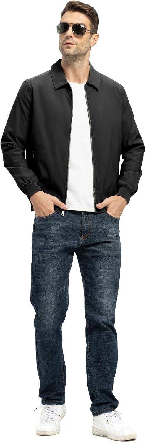 imageTBMPOY Mens Lightweight Jackets Casual Stylish Windbreakers for Men Light Track Jacket Laydown Collar Fall Golf CoatsBlack
