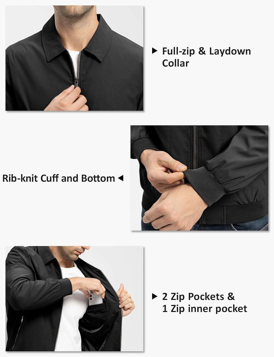 imageTBMPOY Mens Lightweight Jackets Casual Stylish Windbreakers for Men Light Track Jacket Laydown Collar Fall Golf CoatsBlack