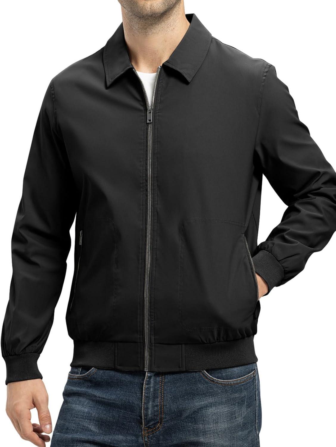 imageTBMPOY Mens Lightweight Jackets Casual Stylish Windbreakers for Men Light Track Jacket Laydown Collar Fall Golf CoatsBlack
