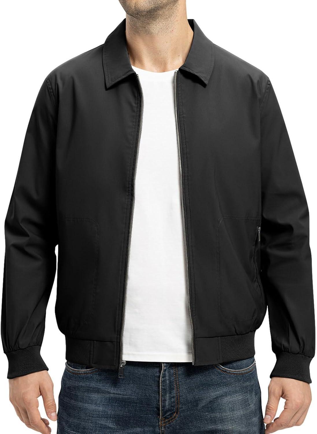 imageTBMPOY Mens Lightweight Jackets Casual Stylish Windbreakers for Men Light Track Jacket Laydown Collar Fall Golf CoatsBlack