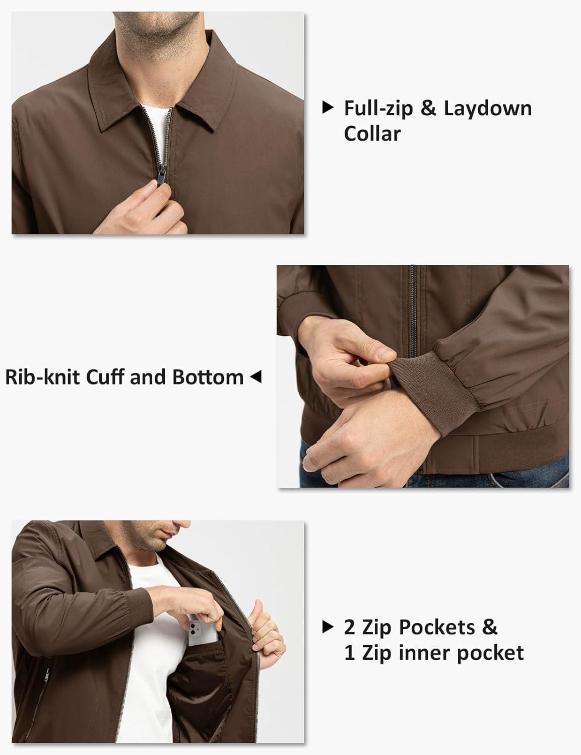 imageTBMPOY Mens Lightweight Jackets Casual Stylish Windbreakers for Men Light Track Jacket Laydown Collar Fall Golf CoatsDark Coffee