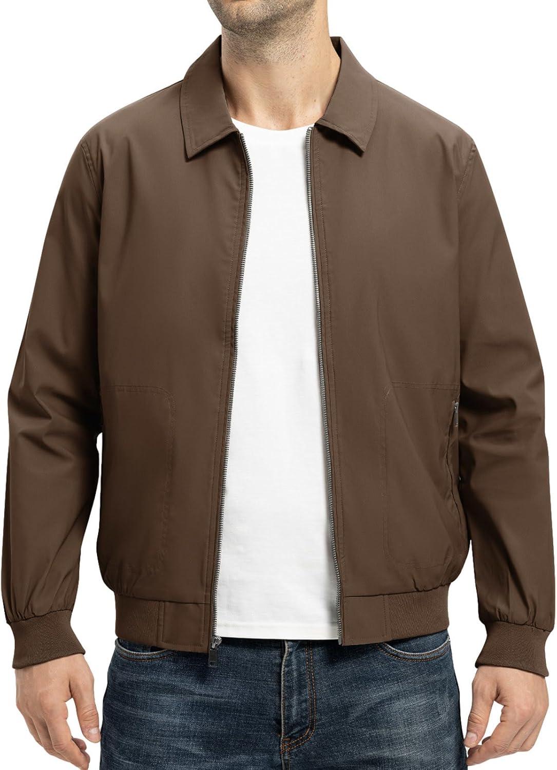 imageTBMPOY Mens Lightweight Jackets Casual Stylish Windbreakers for Men Light Track Jacket Laydown Collar Fall Golf CoatsDark Coffee