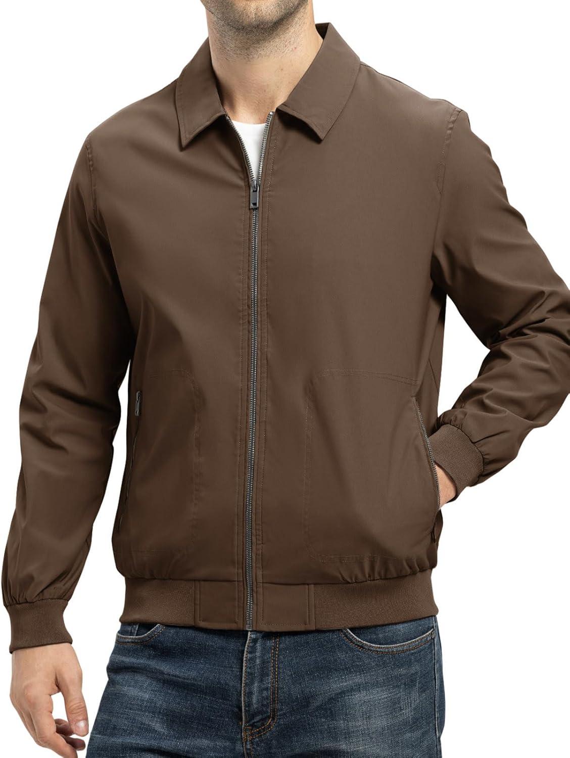 imageTBMPOY Mens Lightweight Jackets Casual Stylish Windbreakers for Men Light Track Jacket Laydown Collar Fall Golf CoatsDark Coffee