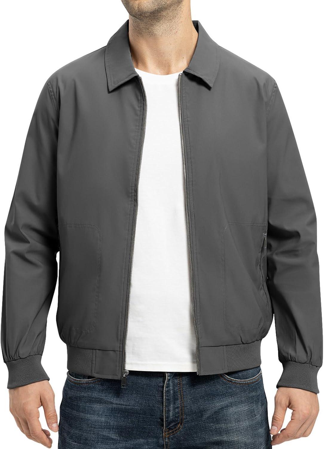 imageTBMPOY Mens Lightweight Jackets Casual Stylish Windbreakers for Men Light Track Jacket Laydown Collar Fall Golf CoatsDark Grey