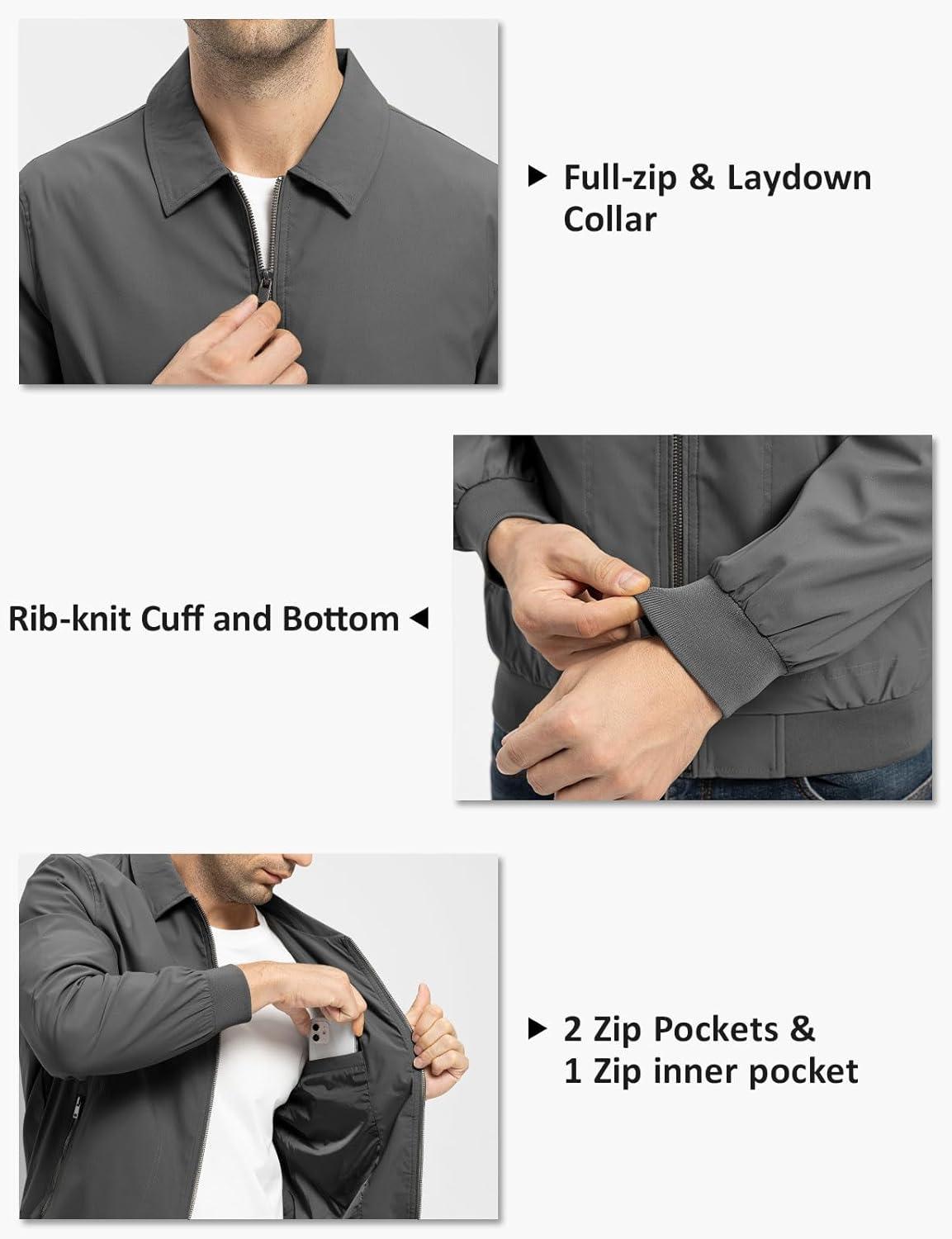 imageTBMPOY Mens Lightweight Jackets Casual Stylish Windbreakers for Men Light Track Jacket Laydown Collar Fall Golf CoatsDark Grey