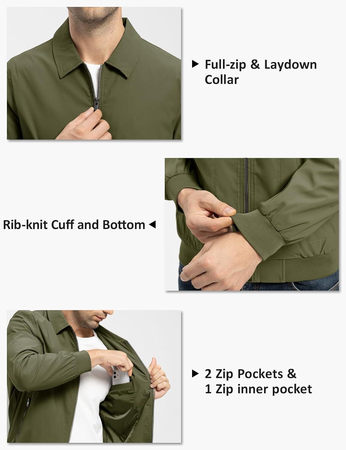 imageTBMPOY Mens Lightweight Jackets Casual Stylish Windbreakers for Men Light Track Jacket Laydown Collar Fall Golf CoatsGreen