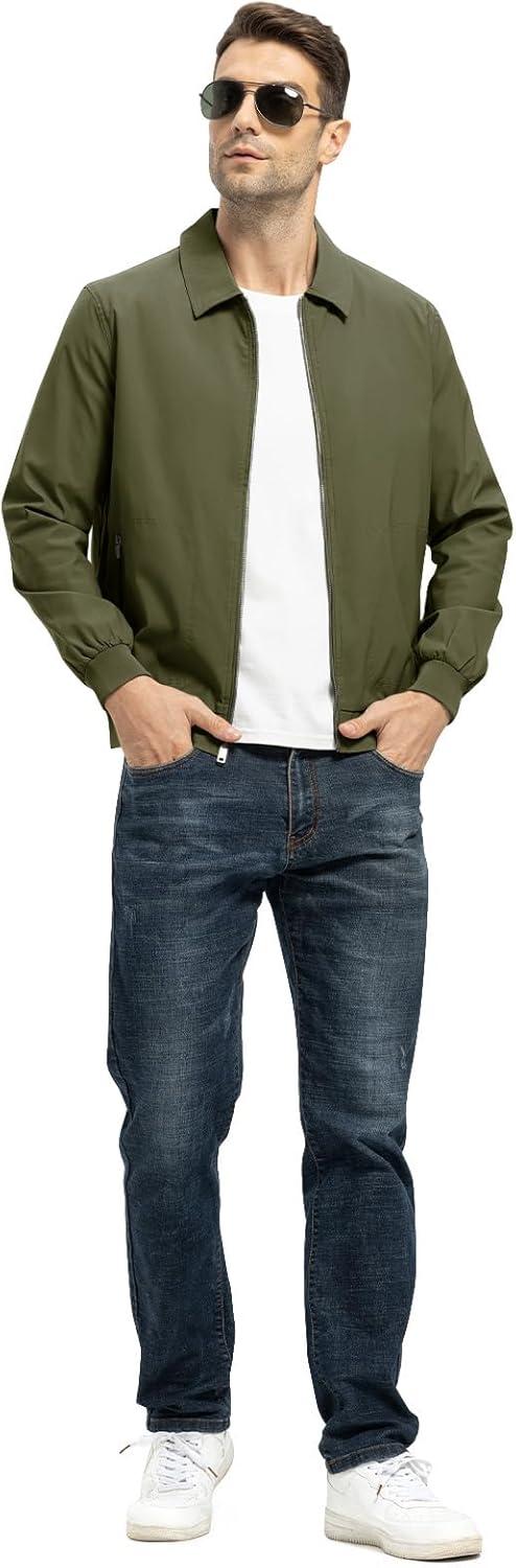 imageTBMPOY Mens Lightweight Jackets Casual Stylish Windbreakers for Men Light Track Jacket Laydown Collar Fall Golf CoatsGreen