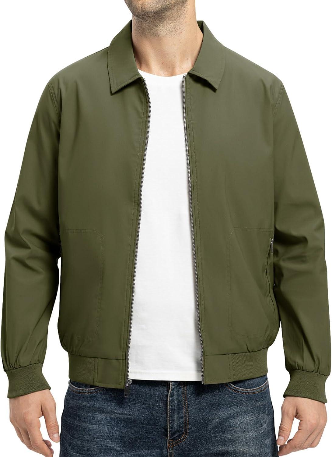 imageTBMPOY Mens Lightweight Jackets Casual Stylish Windbreakers for Men Light Track Jacket Laydown Collar Fall Golf CoatsGreen
