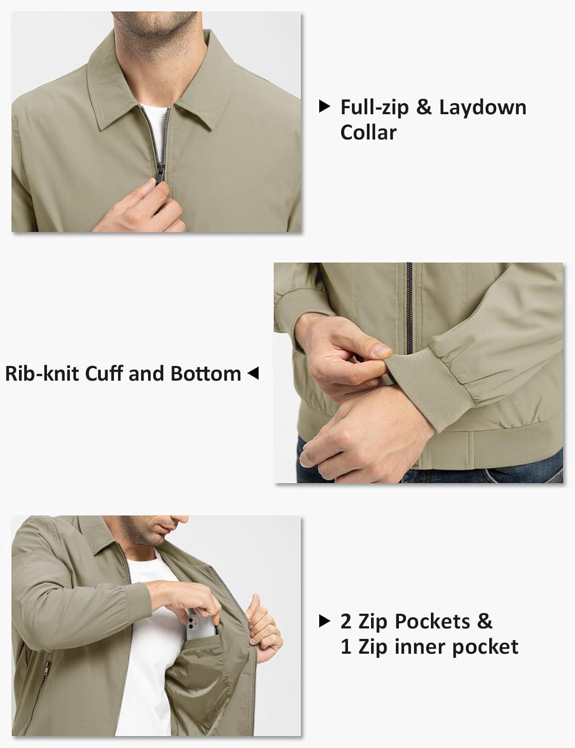 imageTBMPOY Mens Lightweight Jackets Casual Stylish Windbreakers for Men Light Track Jacket Laydown Collar Fall Golf CoatsKhaki