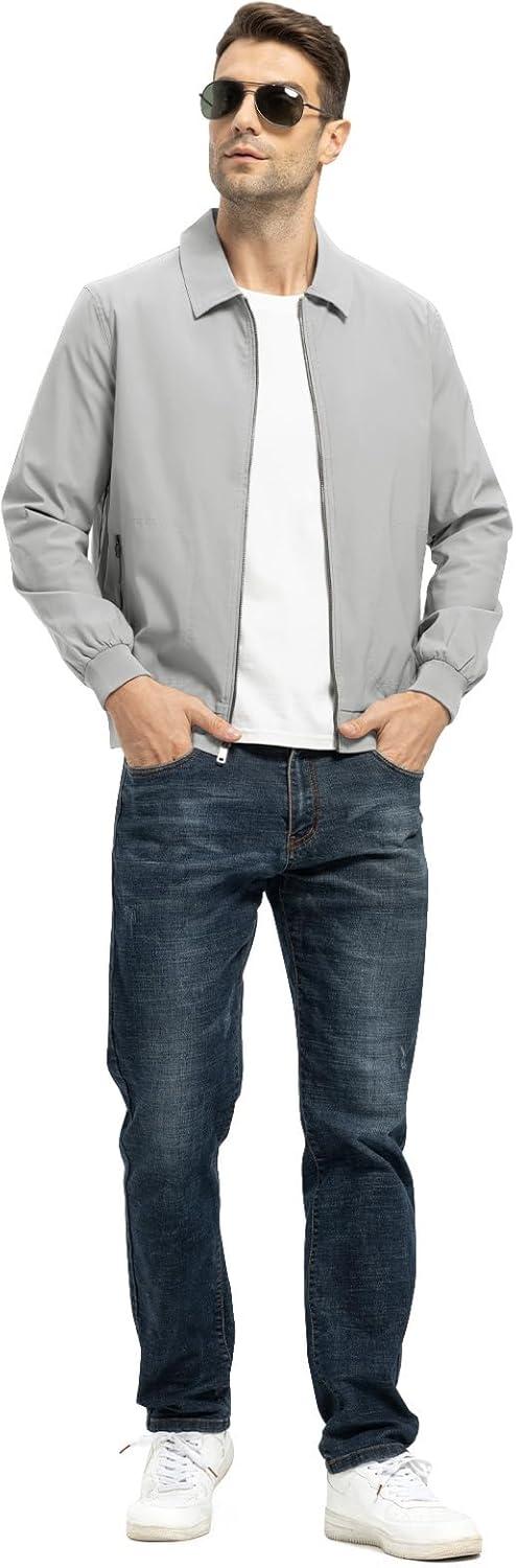 imageTBMPOY Mens Lightweight Jackets Casual Stylish Windbreakers for Men Light Track Jacket Laydown Collar Fall Golf CoatsLight Grey