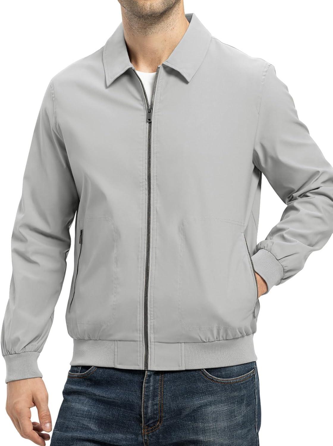 imageTBMPOY Mens Lightweight Jackets Casual Stylish Windbreakers for Men Light Track Jacket Laydown Collar Fall Golf CoatsLight Grey
