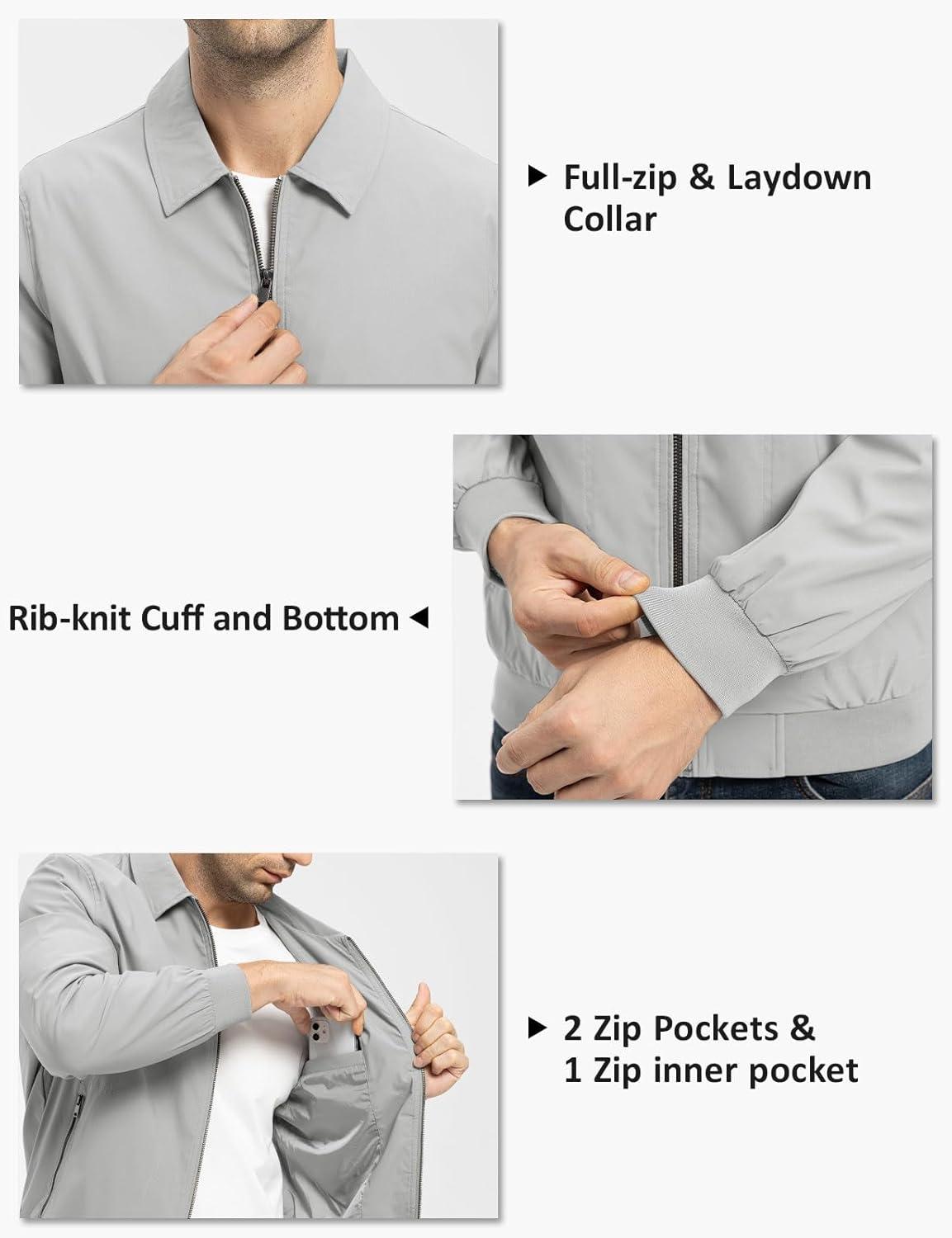 imageTBMPOY Mens Lightweight Jackets Casual Stylish Windbreakers for Men Light Track Jacket Laydown Collar Fall Golf CoatsLight Grey