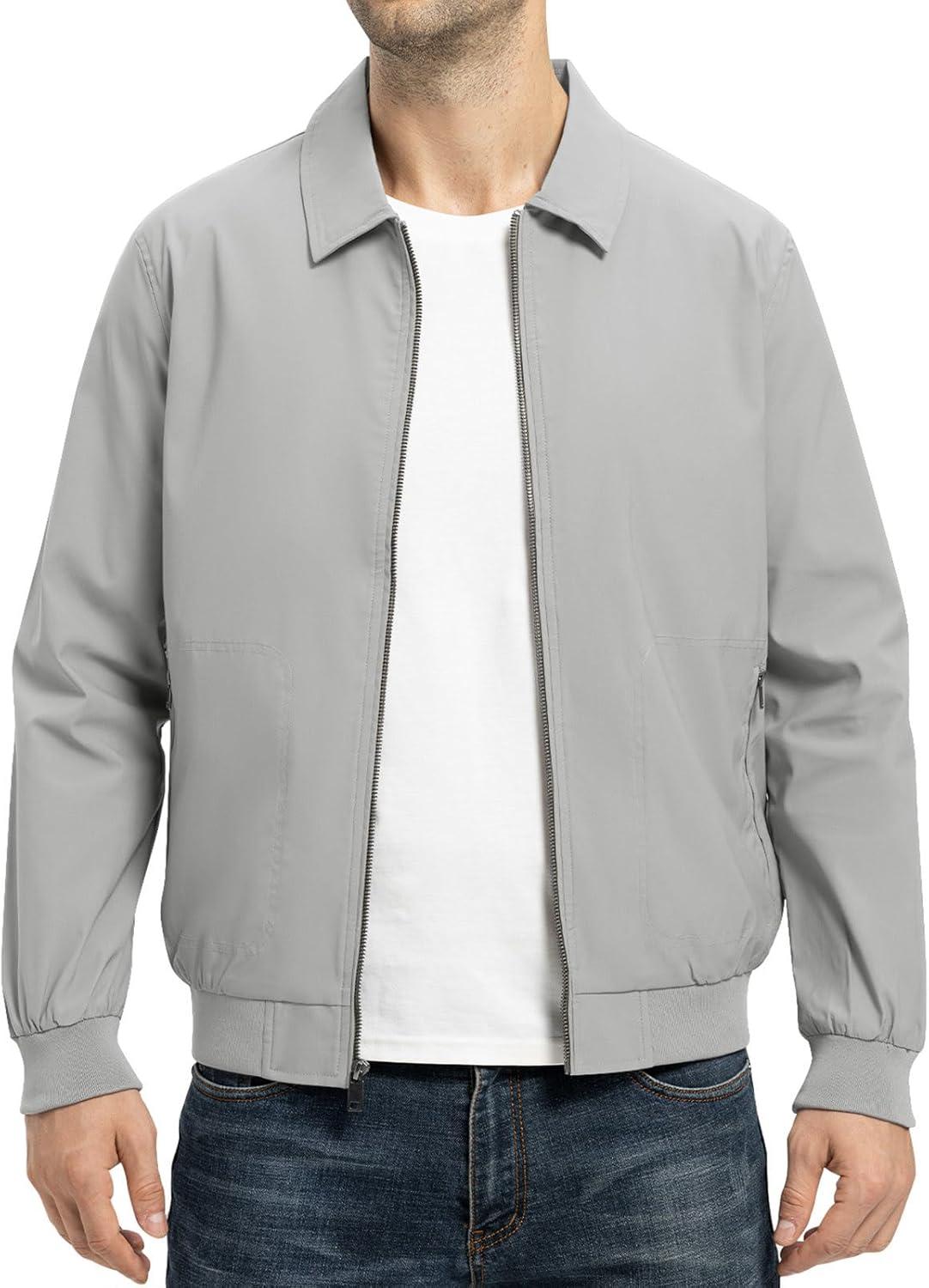 imageTBMPOY Mens Lightweight Jackets Casual Stylish Windbreakers for Men Light Track Jacket Laydown Collar Fall Golf CoatsLight Grey