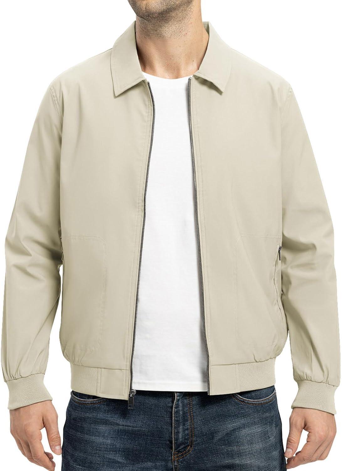 imageTBMPOY Mens Lightweight Jackets Casual Stylish Windbreakers for Men Light Track Jacket Laydown Collar Fall Golf CoatsLight Khaki