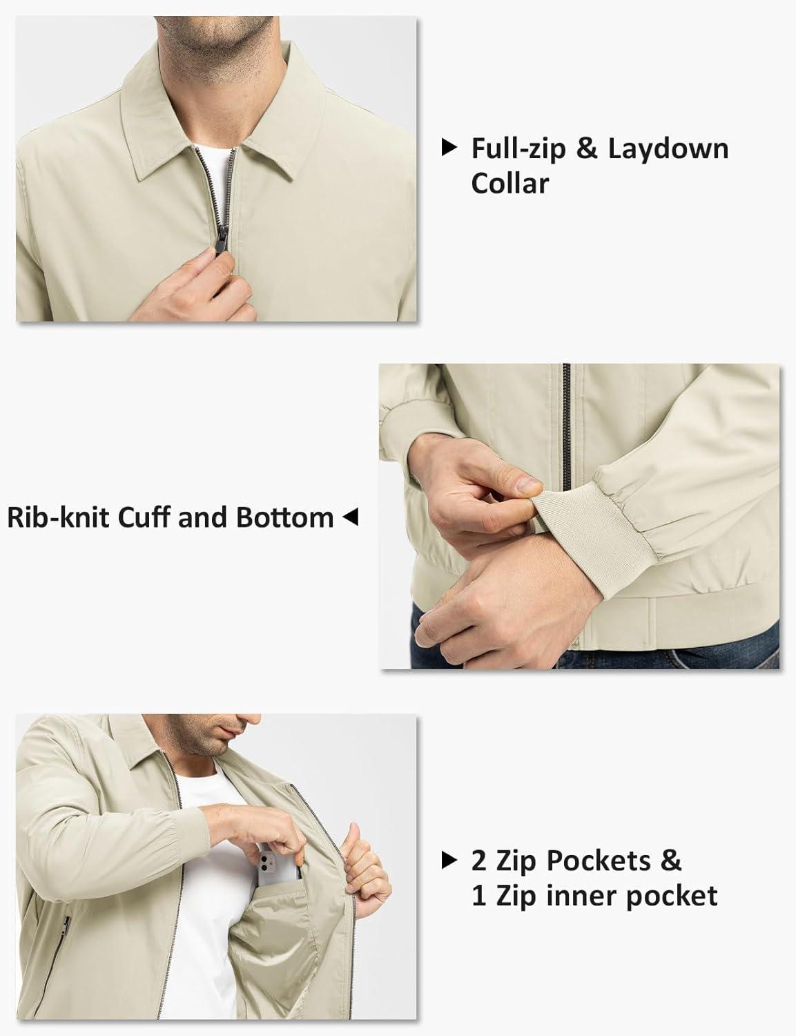 imageTBMPOY Mens Lightweight Jackets Casual Stylish Windbreakers for Men Light Track Jacket Laydown Collar Fall Golf CoatsLight Khaki