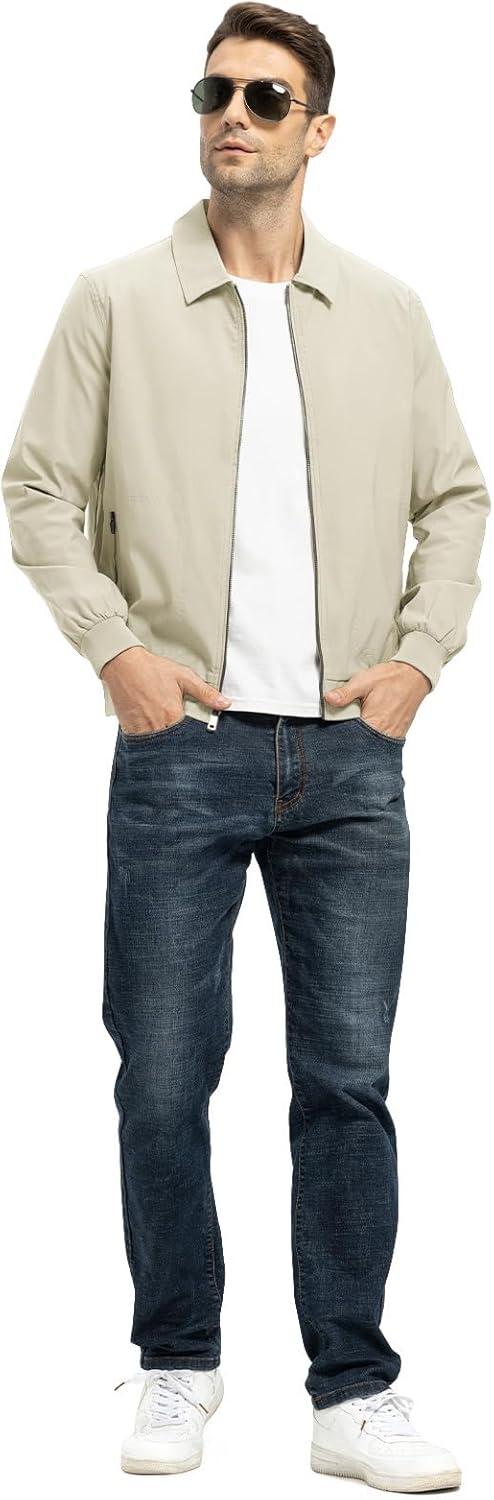 imageTBMPOY Mens Lightweight Jackets Casual Stylish Windbreakers for Men Light Track Jacket Laydown Collar Fall Golf CoatsLight Khaki