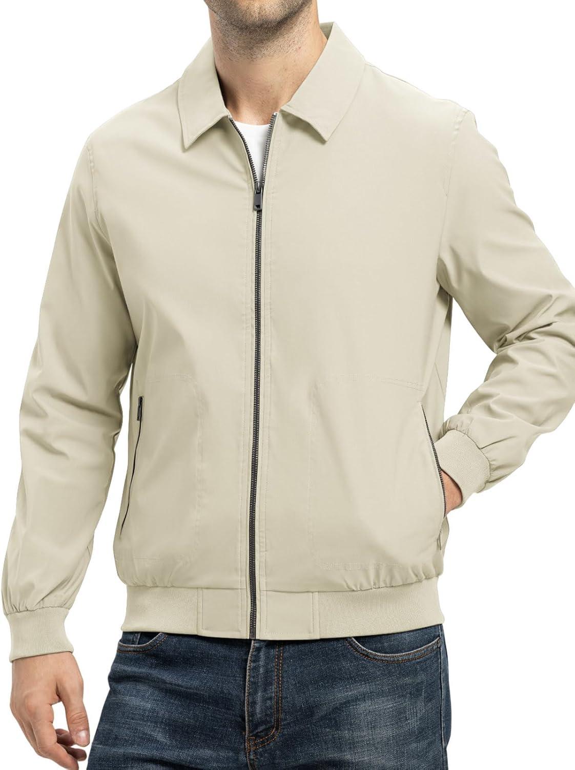 imageTBMPOY Mens Lightweight Jackets Casual Stylish Windbreakers for Men Light Track Jacket Laydown Collar Fall Golf CoatsLight Khaki