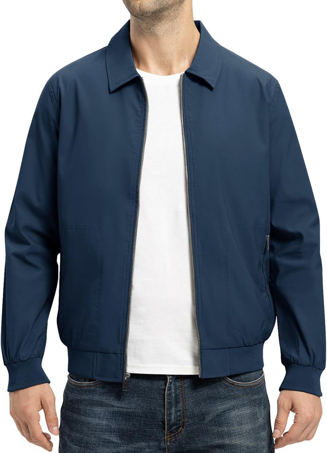 imageTBMPOY Mens Lightweight Jackets Casual Stylish Windbreakers for Men Light Track Jacket Laydown Collar Fall Golf CoatsNavy