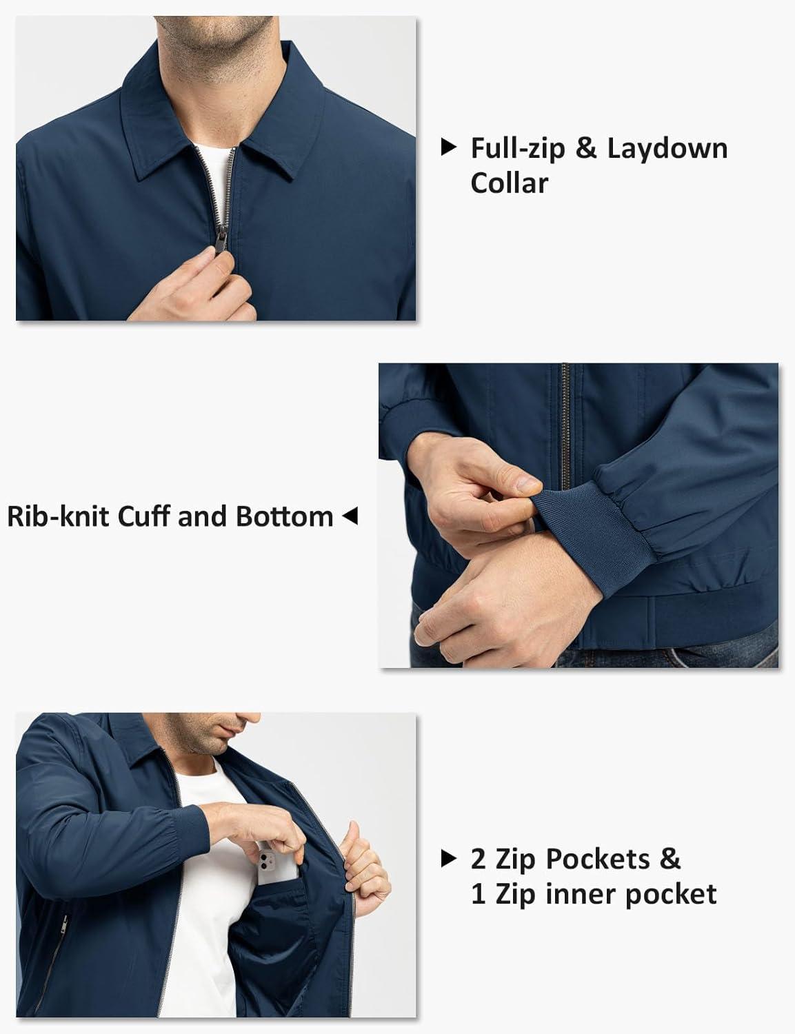 imageTBMPOY Mens Lightweight Jackets Casual Stylish Windbreakers for Men Light Track Jacket Laydown Collar Fall Golf CoatsNavy