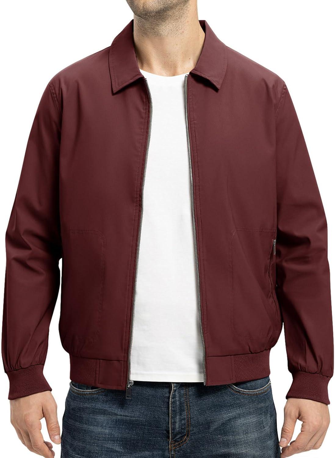imageTBMPOY Mens Lightweight Jackets Casual Stylish Windbreakers for Men Light Track Jacket Laydown Collar Fall Golf CoatsWine Red