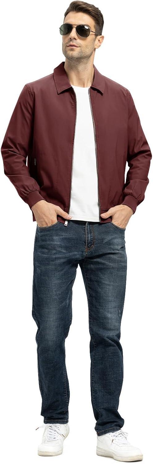 imageTBMPOY Mens Lightweight Jackets Casual Stylish Windbreakers for Men Light Track Jacket Laydown Collar Fall Golf CoatsWine Red