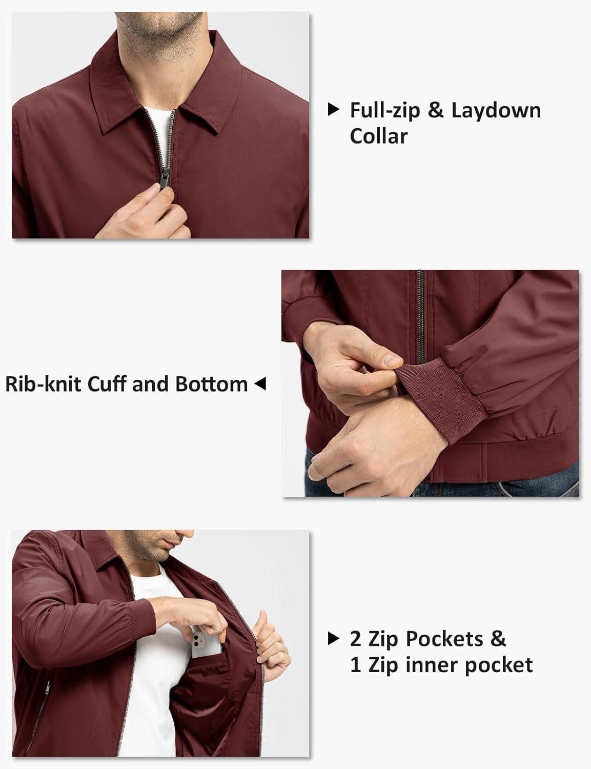 imageTBMPOY Mens Lightweight Jackets Casual Stylish Windbreakers for Men Light Track Jacket Laydown Collar Fall Golf CoatsWine Red