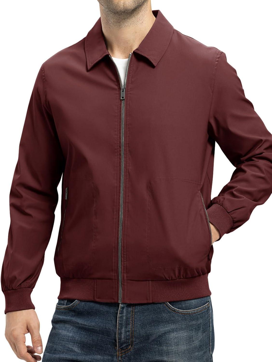 imageTBMPOY Mens Lightweight Jackets Casual Stylish Windbreakers for Men Light Track Jacket Laydown Collar Fall Golf CoatsWine Red