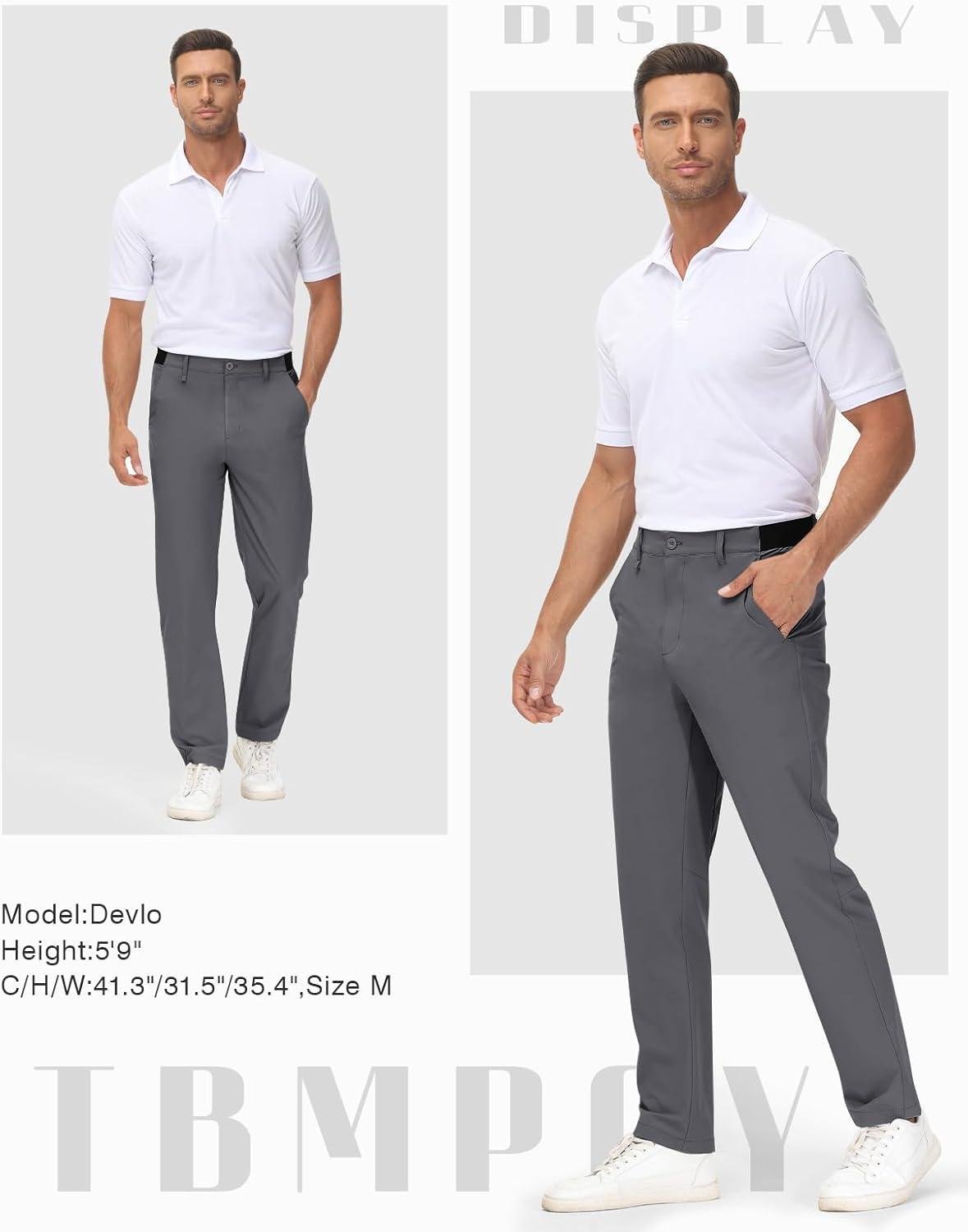imageTBMPOY Mens Stretch Golf Pants with 4 Pockets Quick Dry Lightweight Summer Work Casual Pant Trousers for Men Travel Dark Grey 34