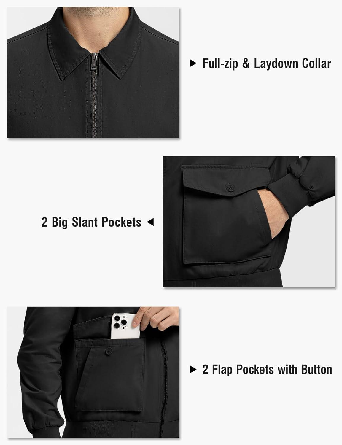 imageTBMPOY Mens Work Jackets Cotton Fall Coats Full Zip Warm Windbreaker Spring Collar Jacket Casual Work OutwearBlacklight