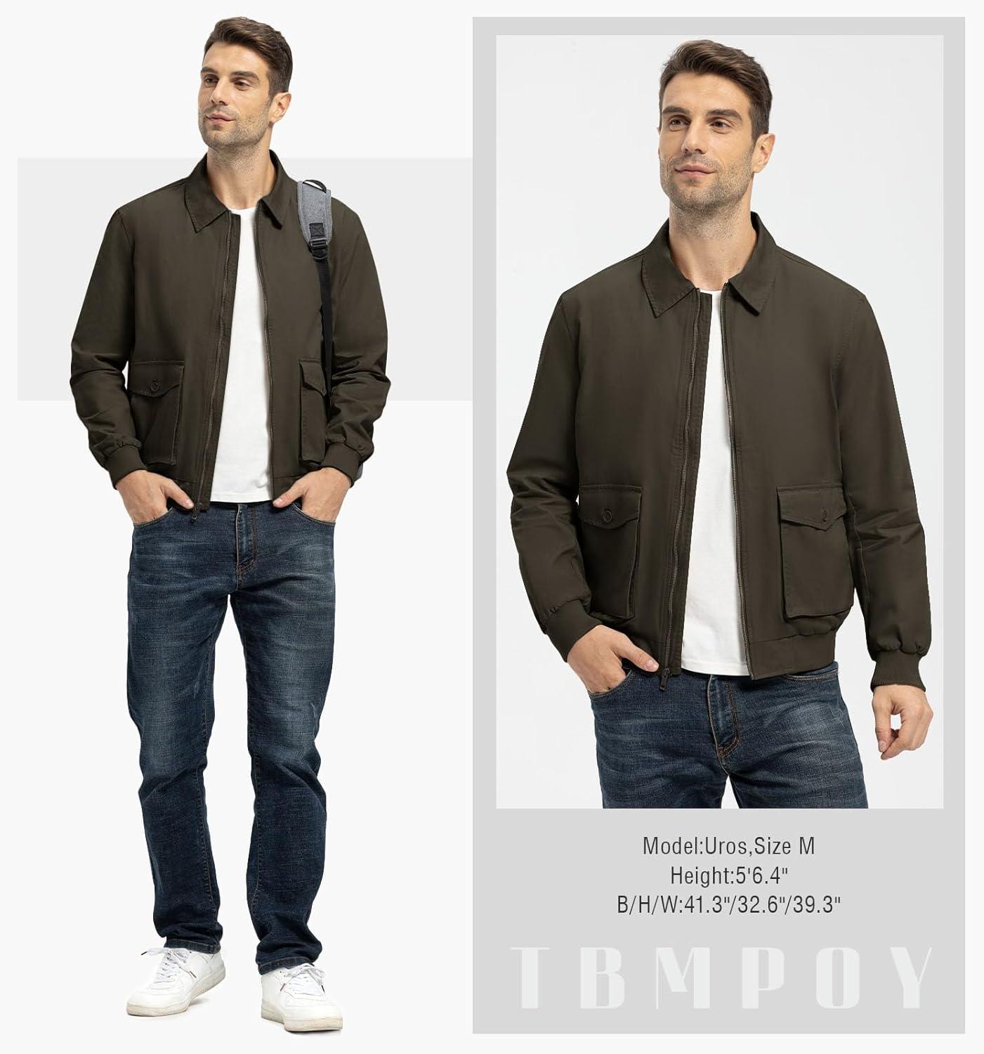 imageTBMPOY Mens Work Jackets Cotton Fall Coats Full Zip Warm Windbreaker Spring Collar Jacket Casual Work OutwearDark Brownlight