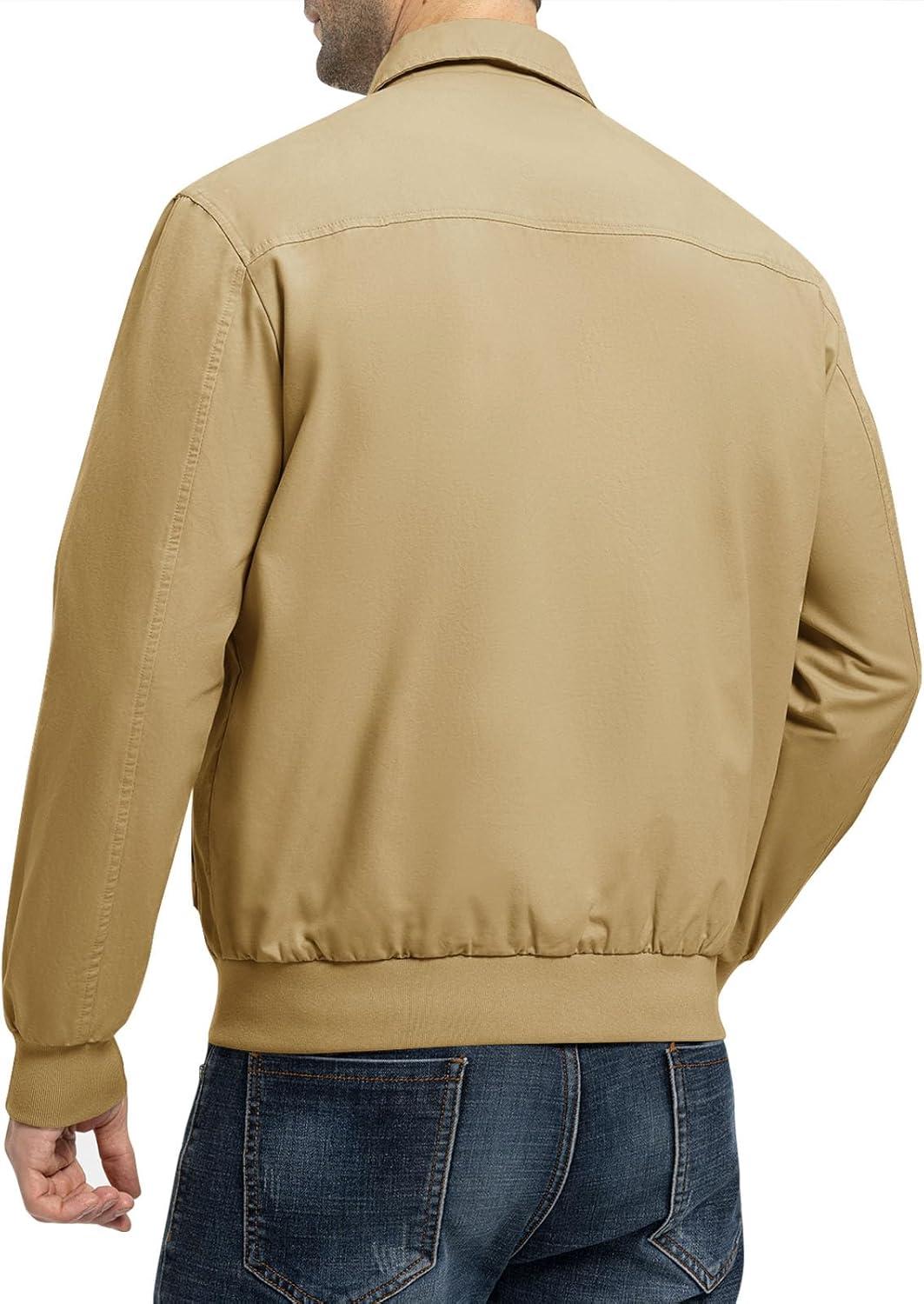 imageTBMPOY Mens Work Jackets Cotton Fall Coats Full Zip Warm Windbreaker Spring Collar Jacket Casual Work OutwearDark Khakilight