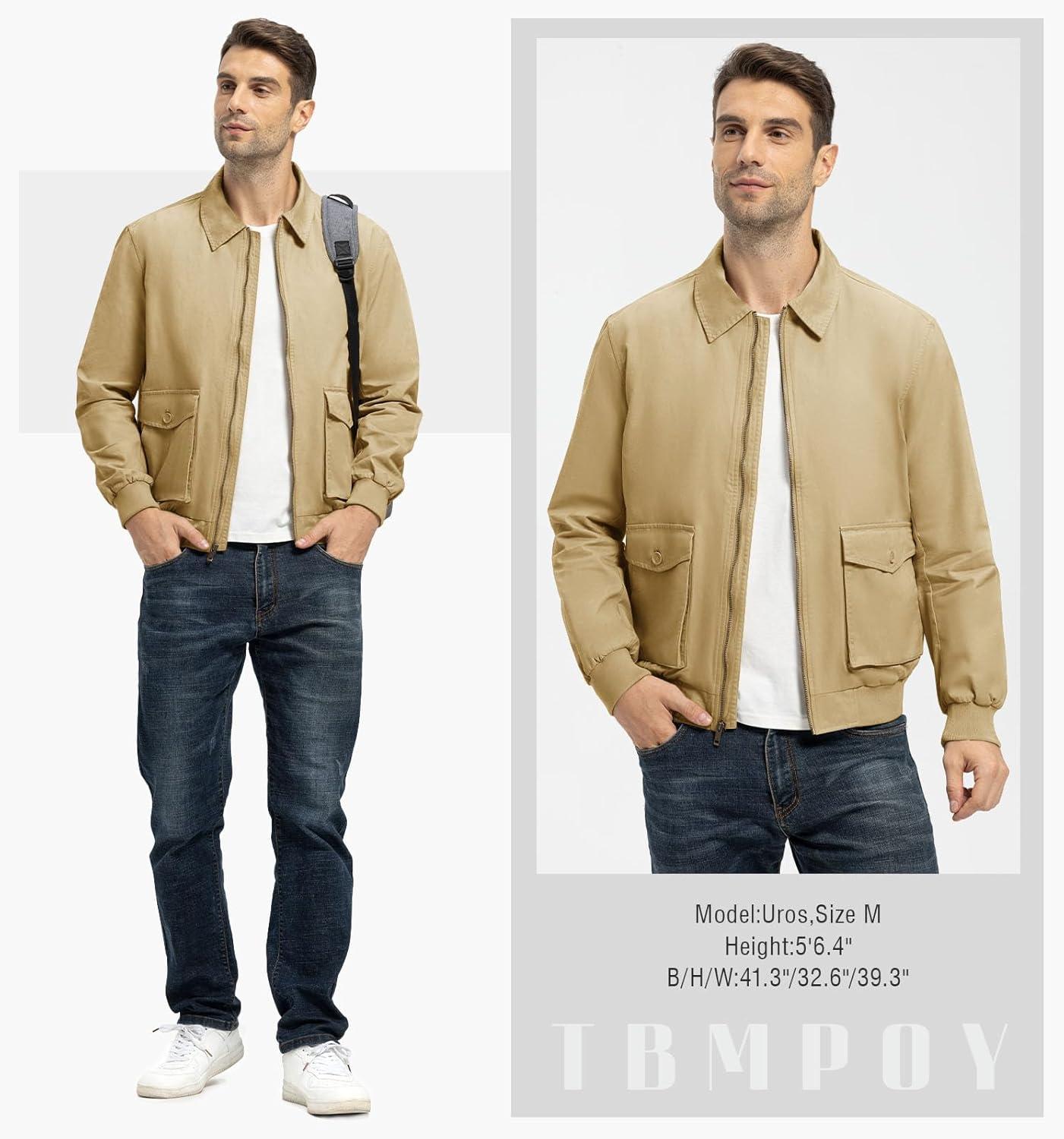 imageTBMPOY Mens Work Jackets Cotton Fall Coats Full Zip Warm Windbreaker Spring Collar Jacket Casual Work OutwearDark Khakilight