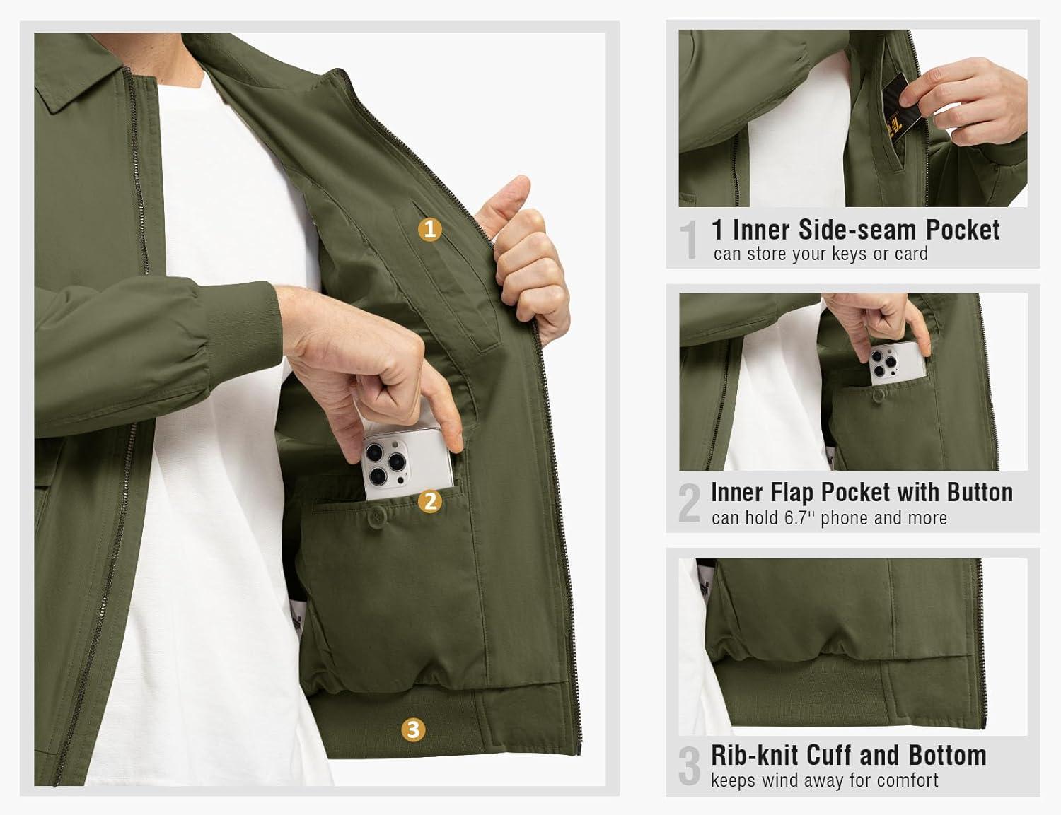 imageTBMPOY Mens Work Jackets Cotton Fall Coats Full Zip Warm Windbreaker Spring Collar Jacket Casual Work OutwearGreenlight