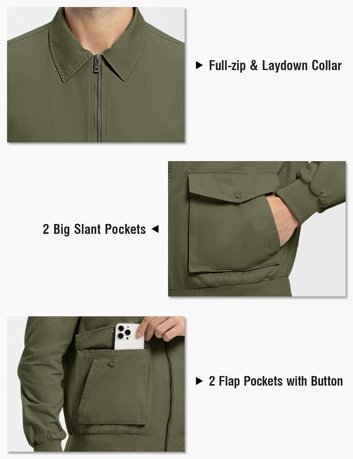 imageTBMPOY Mens Work Jackets Cotton Fall Coats Full Zip Warm Windbreaker Spring Collar Jacket Casual Work OutwearGreenlight