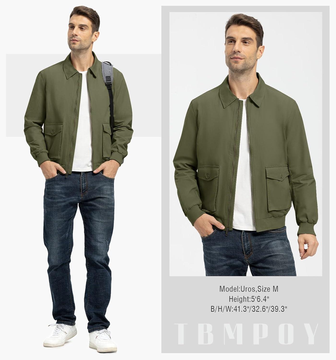 imageTBMPOY Mens Work Jackets Cotton Fall Coats Full Zip Warm Windbreaker Spring Collar Jacket Casual Work OutwearGreenlight