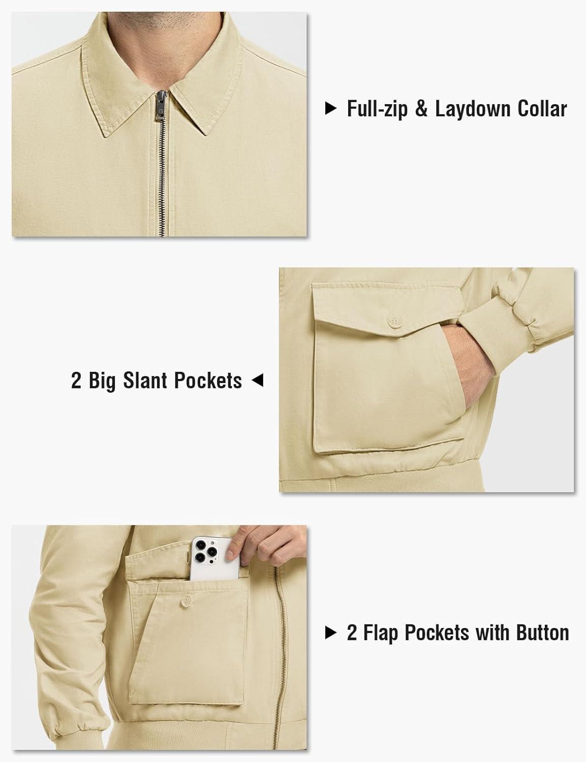imageTBMPOY Mens Work Jackets Cotton Fall Coats Full Zip Warm Windbreaker Spring Collar Jacket Casual Work OutwearLight Khakilight