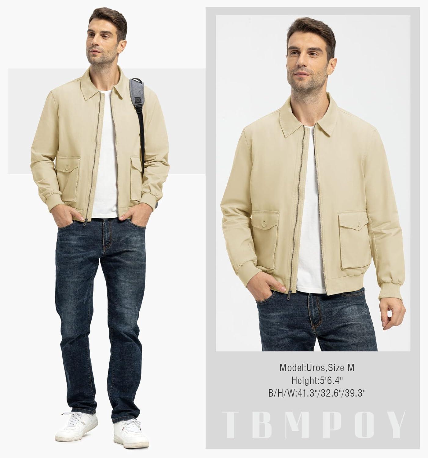 imageTBMPOY Mens Work Jackets Cotton Fall Coats Full Zip Warm Windbreaker Spring Collar Jacket Casual Work OutwearLight Khakilight