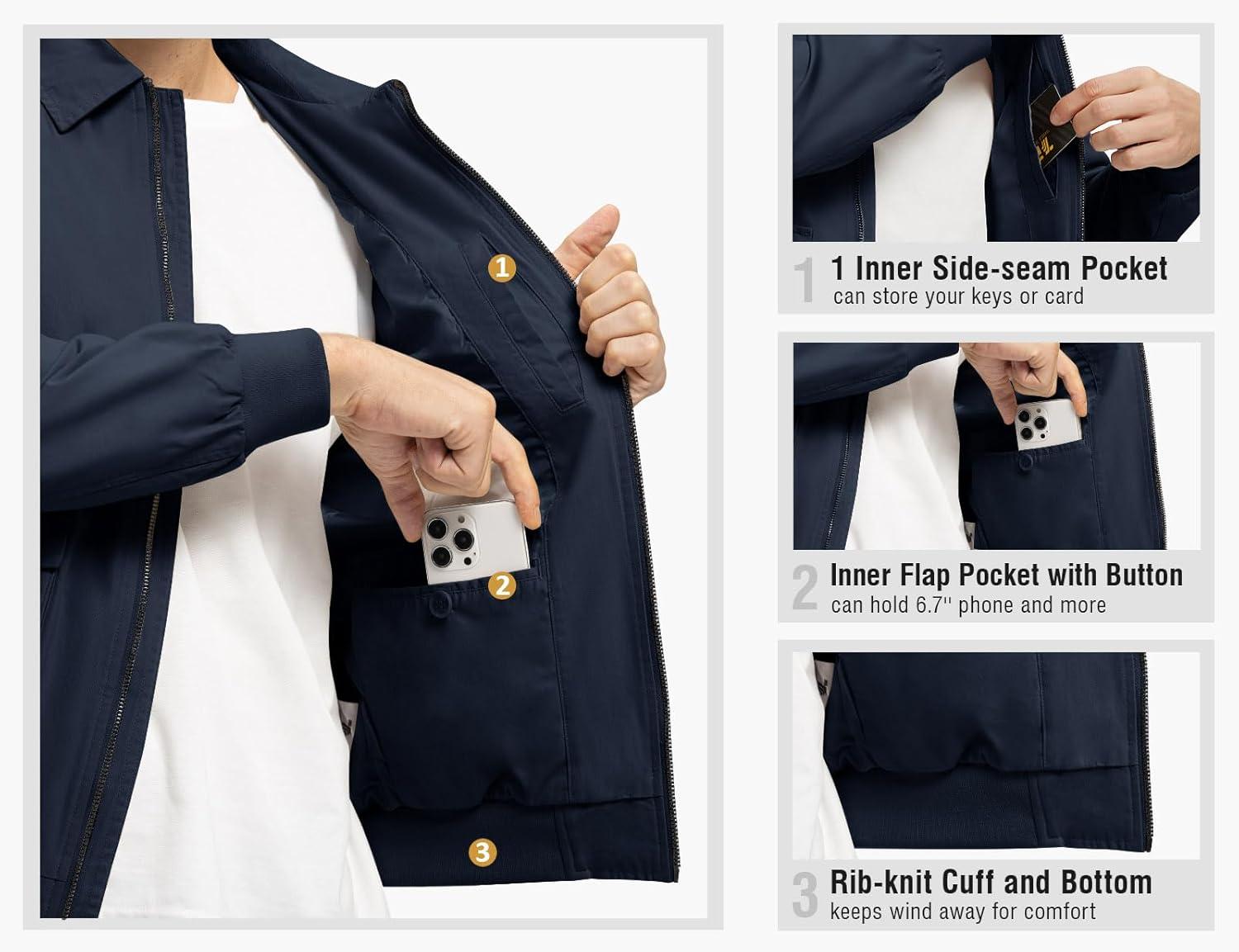 imageTBMPOY Mens Work Jackets Cotton Fall Coats Full Zip Warm Windbreaker Spring Collar Jacket Casual Work OutwearNavylight