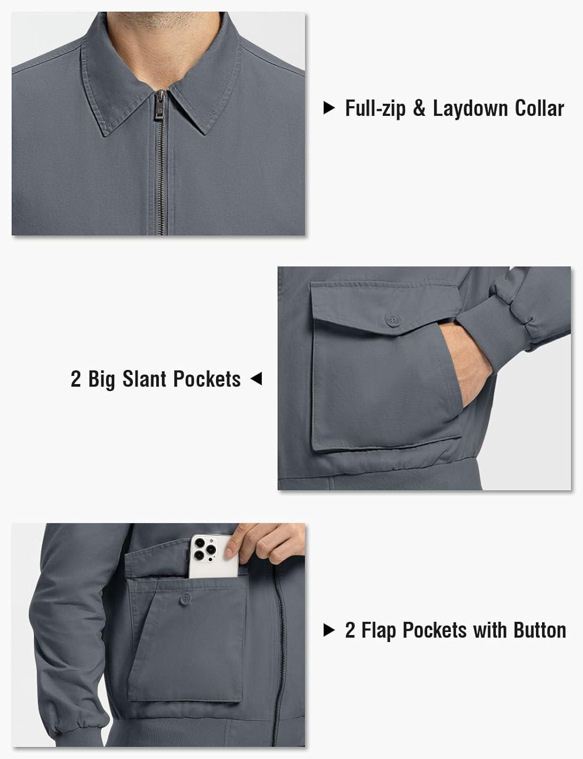 imageTBMPOY Mens Work Jackets Cotton Fall Coats Full Zip Warm Windbreaker Spring Collar Jacket Casual Work OutwearSteel Greylight