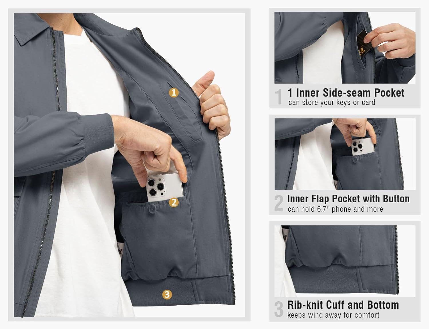 imageTBMPOY Mens Work Jackets Cotton Fall Coats Full Zip Warm Windbreaker Spring Collar Jacket Casual Work OutwearSteel Greylight